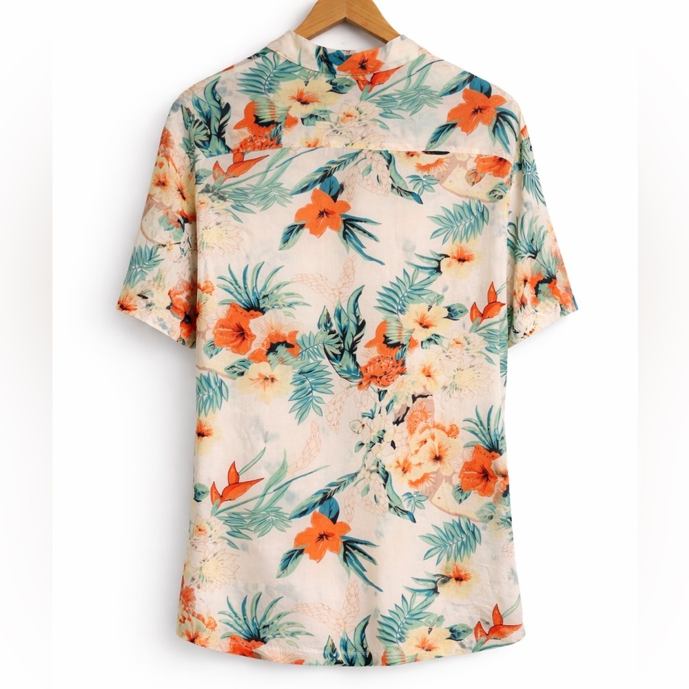 AllSaints Calypso Floral Shirt Small Relaxed Fit Tropical Short Sleeve Button Up - Picture 2 of 10